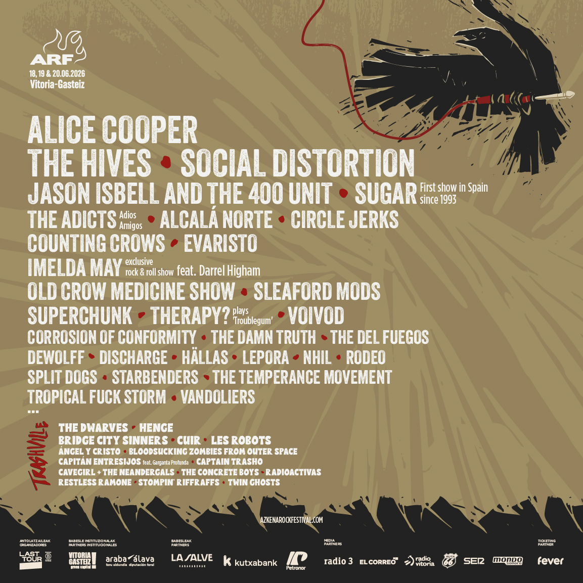 📢¡Nuevas confirmaciones para el <a href="/AzkenaRockFest/">Azkena Rock Festival</a>! The Hives, Alcalá Norte, Counting Crows o Superchunk entre muchos otros se suman al cartel🎸

🎶Más de 40 artistas confirmados hasta el momento actuarán en Mendizabala entre el 18 y 20 de junio. 🎟️¡Los abonos ya están a la venta!