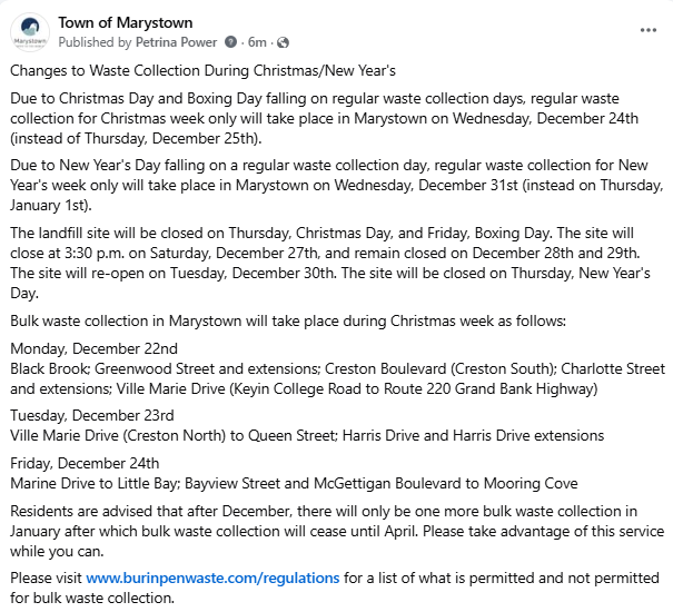 Changes to Waste Collection During Christmas/New Year's