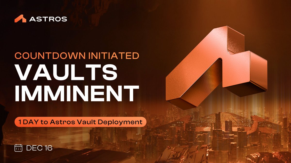 Hey Astronauts... the countdown has been initiated! ⏱️

👩‍🚀 The Astros crew is finalizing the controls for one of our biggest missions yet.

The Astros Vaults launch drops TOMORROW!

Get ready for sky-high APYs kicking off right away.

Limited time &amp; max cap – don't miss out,