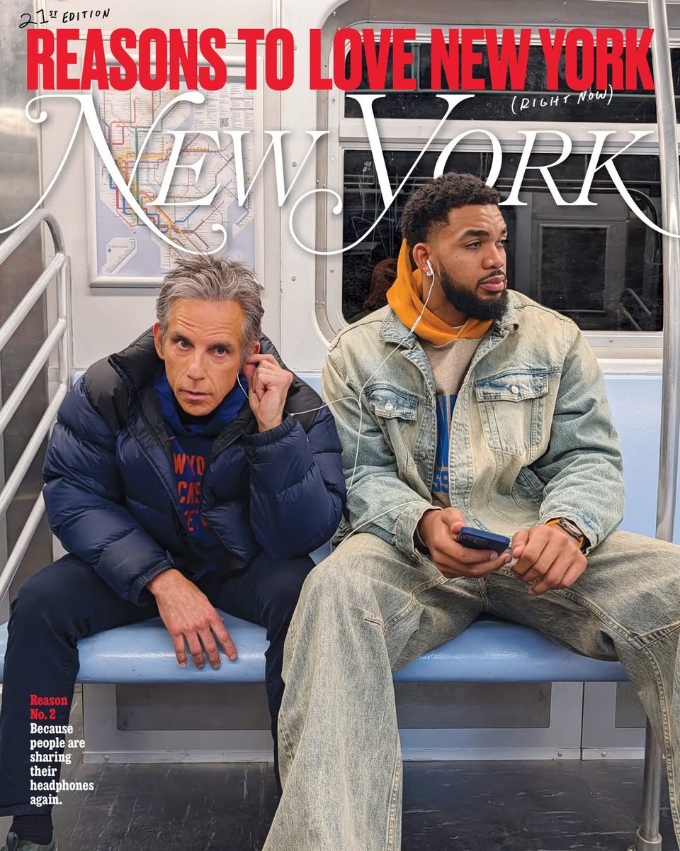 TheStrickland's tweet image. Karl-Anthony Towns and Ben Stiller star on the newest cover of New York Magazine 🔥