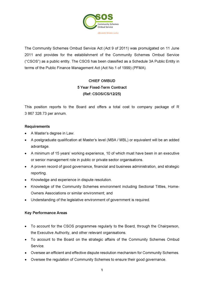 CSOS_SA's tweet image. VACANCIES: CHIEF OMBUD