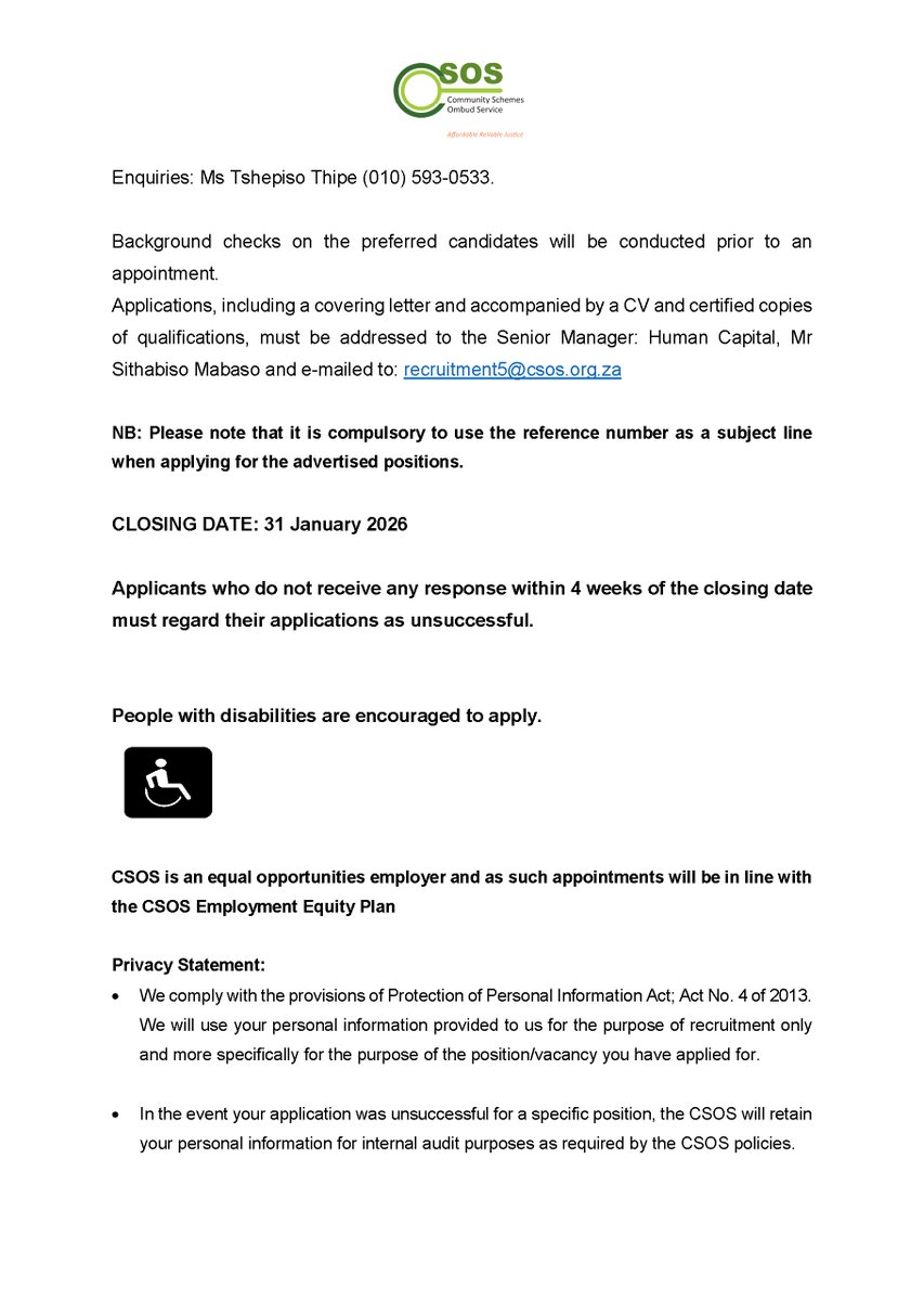 CSOS_SA's tweet image. VACANCIES: ADJUDICATOR GENERAL