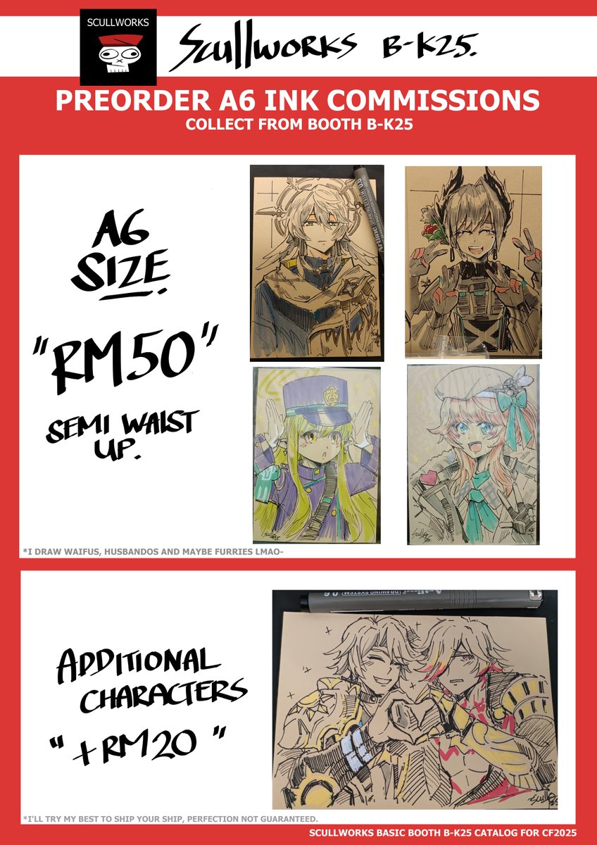 For this weekend's comic fiesta 2025~ 
Preorder commissions will close at Friday morning. 🫡

If interested, drop me a msg o/