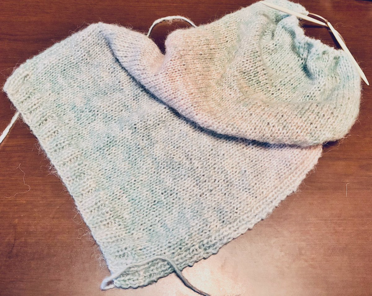 半分くらい到達🧣
びいどろヤーンのグラデーションかわいい