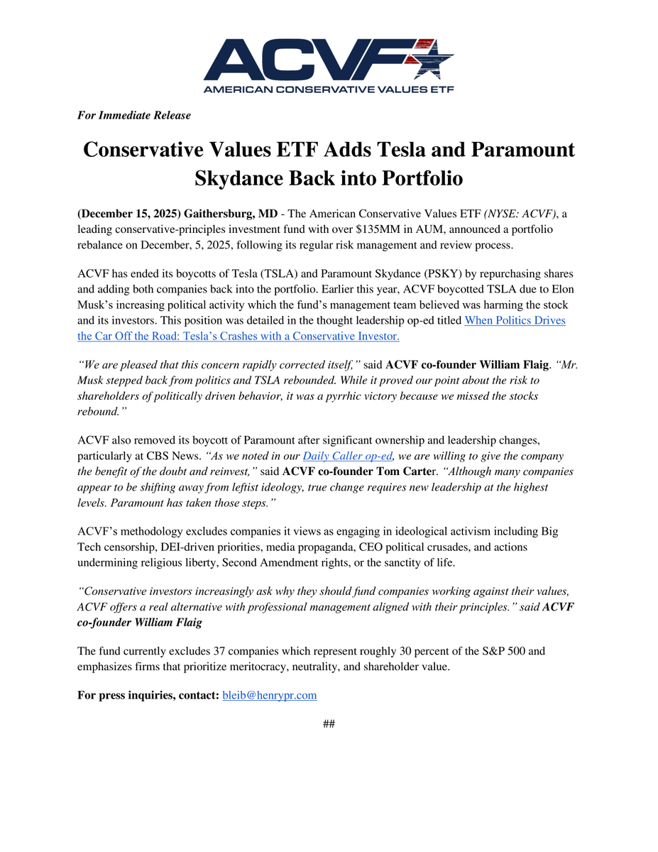 American Conservative Values ETF (ACVF) tweet media