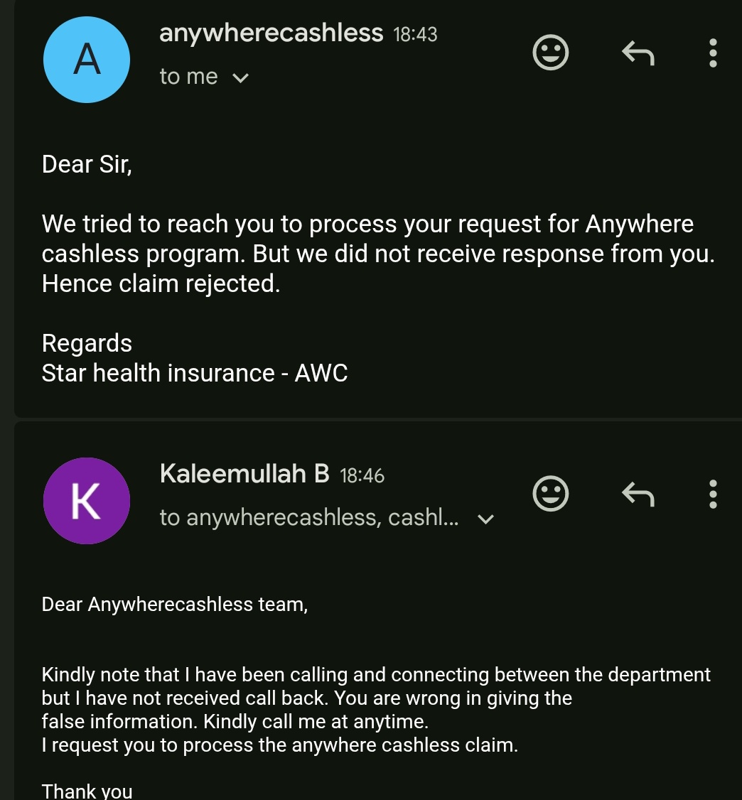 KALEEMPKM's tweet photo. Dear @StarHealthIns #starhealth
@irdaindia
I'v bn connecting seamlessly with claims, anywr cashless, support team multiple time. 
Bt the anywrcless is no where active in ur company as instead of calling me they hv yelled lies that ty tried2 reach2 me 😠. U r nt fit2 serve d needy https://t.co/FC3BKzvPAG