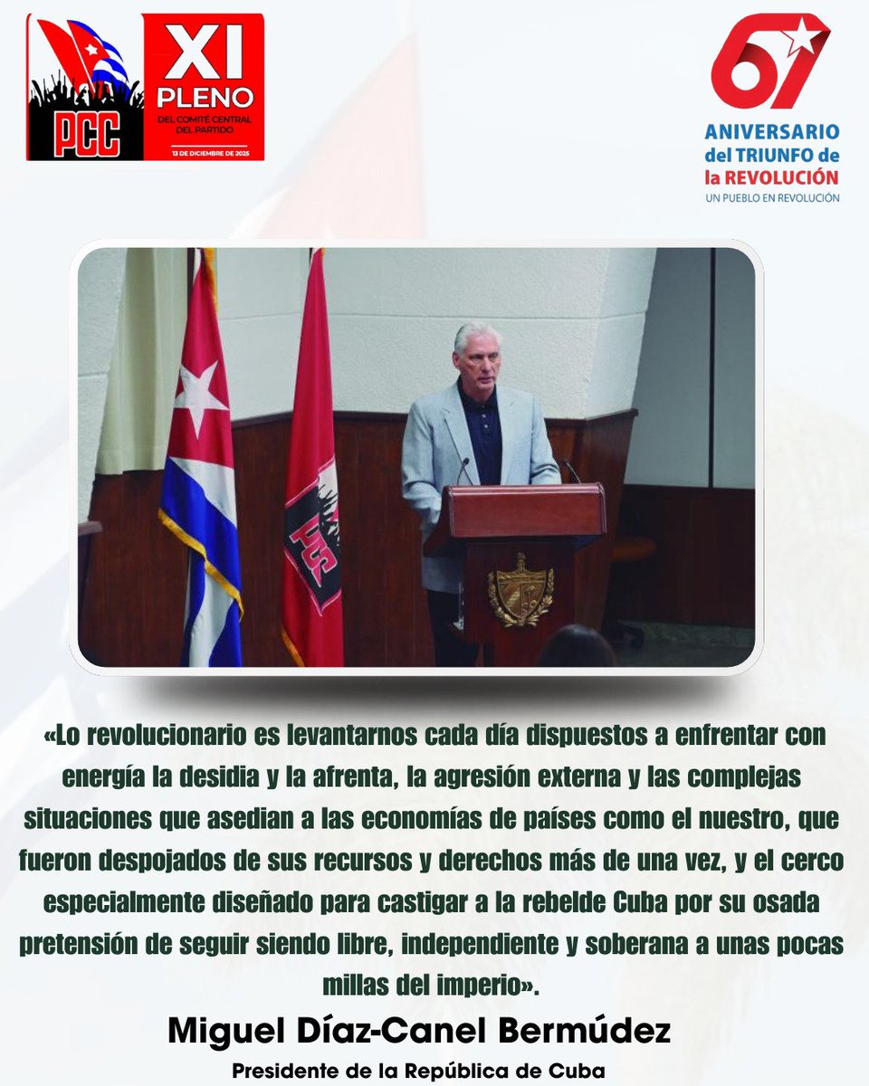 Lo revolucionario es levantarse cada día a enfrentar con energía la desidia y la afrenta, la agresión externa y las complejas situaciones que asedian a las economías de países como el nuestro..., y el cerco especialmente diseñado para castigar a la rebelde #Cuba...

#UnidosXCuba