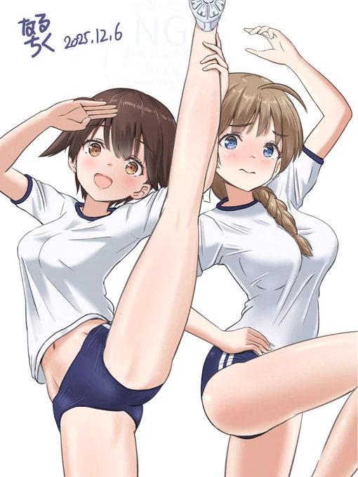 「はいっ!リーネちゃんも!」 「芳佳ちゃん恥ずかしいよぉー」 C107カラーイラスト本に収録予定の 体操服芳佳ちゃんとリーネちゃんです。