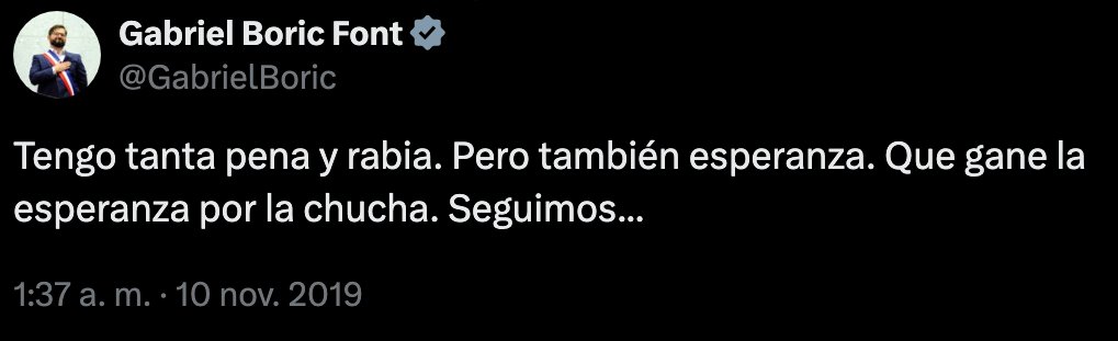 Gabriel Boric, 10 de noviembre de 2019.