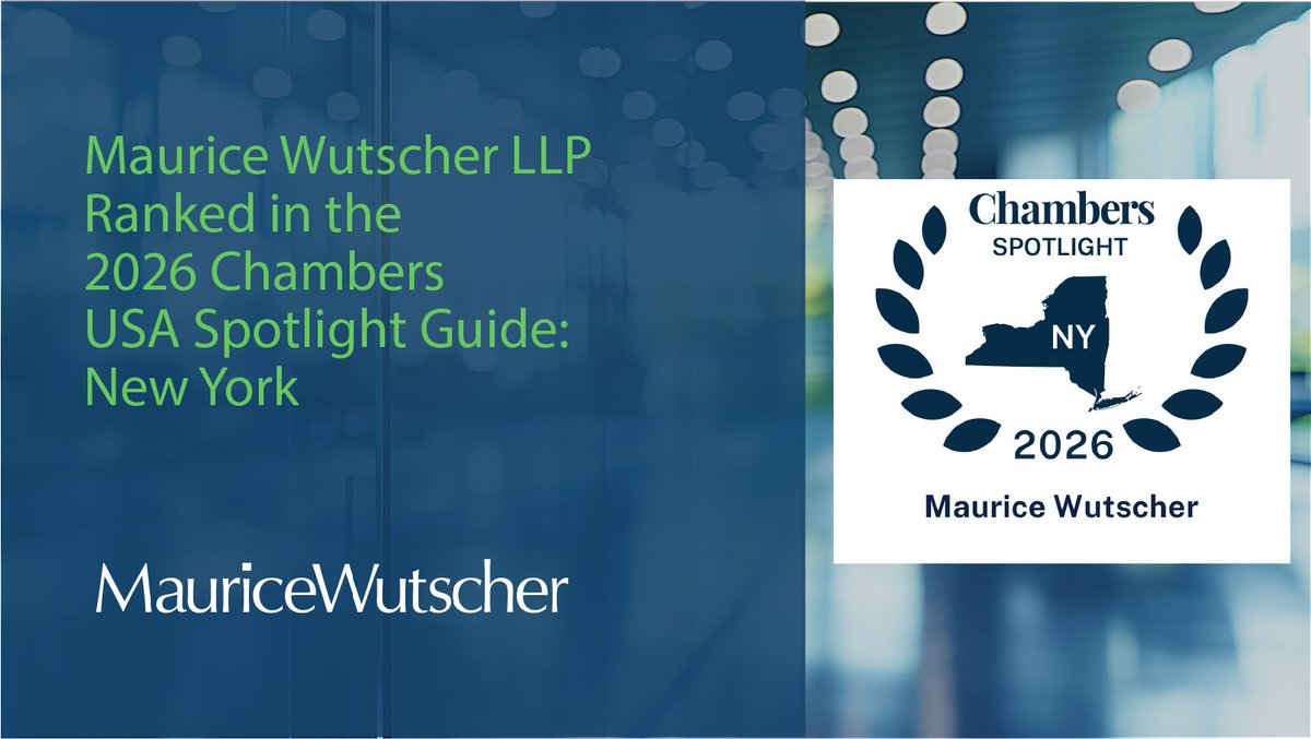 mauricewutscher's tweet image. Maurice Wutscher LLP has been recognized in the Chambers USA Spotlight Guide: New York as a top-tier firm for General Commercial Litigation.
💡Learn more: chambers.com/law-firm/mauri…
@ChambersGuides #CommercialLitigation