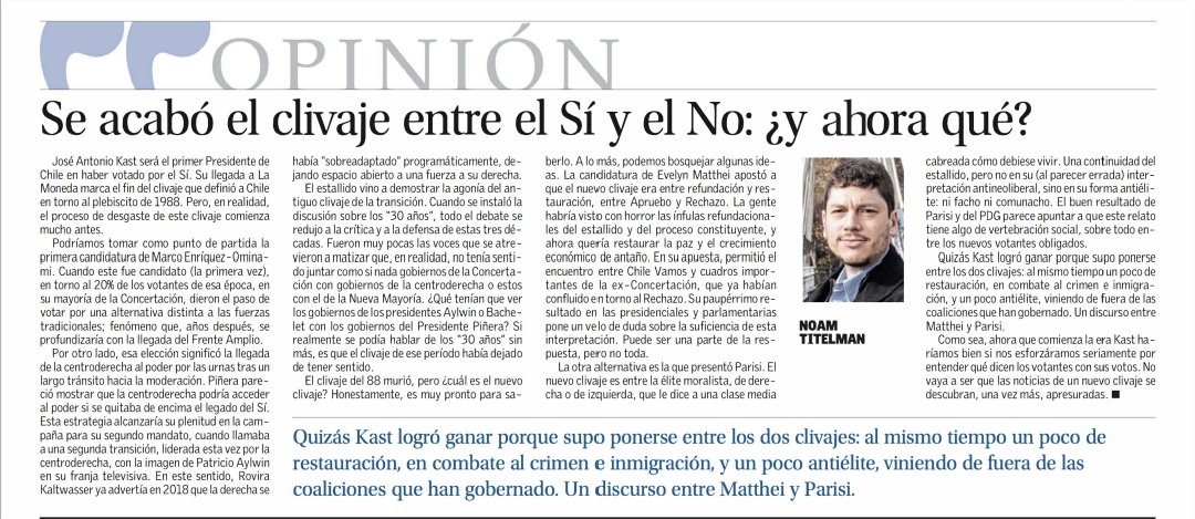 NoamTitelman's tweet photo. Se acabó el clivaje entre el Sí y el No: ¿y ahora qué? https://t.co/ZMJwM0cGxT