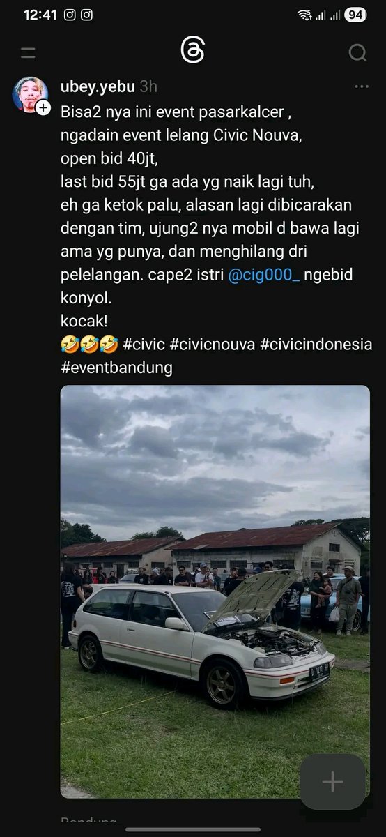 WKWKKKWKWWKKWWKK GORENGAN GOSONG MAMPUS
===
HAHAHAHAHAHHAHA dude was trying to sell his Civic hoping for collectors to bid... the highest he got was $3000. He canceled the bidding and brought the car home.