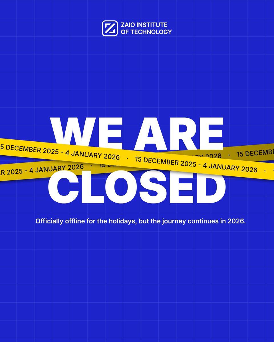 We Are Closed 🎄
Officially offline for the holidays, but the journey continues in 2026.

Taking a short pause while the vision keeps moving forward. See you in the new year, ready to upskill and build what’s next 🚀

#Zaio #Upskilling #TechCareers #DigitalSkills #HolidayBreak