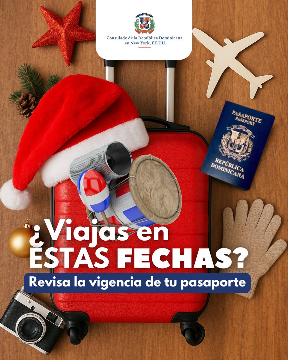 Si viajarás a la República Dominicana u otro destino en esta temporada, verifica la vigencia de tu pasaporte. Debe tener al menos 6 meses de validez. Evita contratiempos y renueva a tiempo. 
📌 Viajar preparado es viajar seguro.