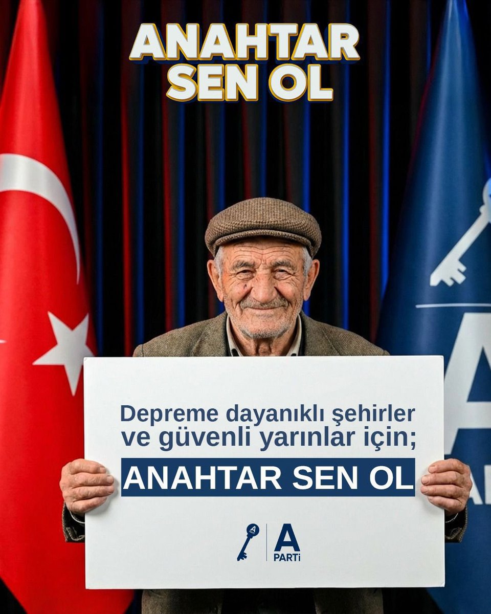 Türk Milleti'nin inancını büyütmek, ülkemizin yarınlarını birlikte kurmak için #AnahtarSenOl 🇹🇷

<a href="/anahtarparti/">Anahtar Parti</a> 
<a href="/yavuzagiraliog/">Yavuz Ağıralioğlu</a> 
<a href="/EmineKucukali/">Emine Küçükali</a> 

👉 uyelik.anahtarparti.org