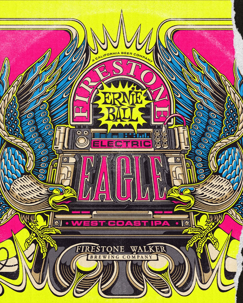 FirestoneWalker's tweet photo. ⁠⚡ Electric Eagle is back.  ⁠⚡

This West Coast IPA rips with huge hits of berry, tangerine, and papaya, backed by a crisp base of pilsner malt, wheat, and rice.
⁠
Crafted in collaboration with @ernieball, it’s a beer built to shred.⁠ https://t.co/hwIK0Buwqg