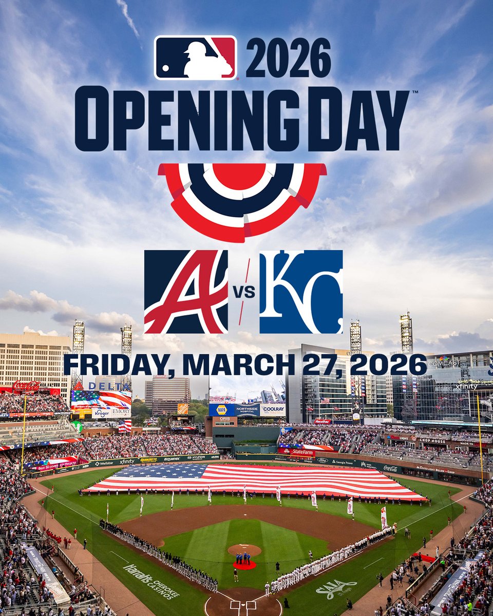 ⚾️ The Atlanta Braves Opening Day versus the Kansas City Royals is being moved to Friday, March 27, at Truist Park.

⚾️ First pitch is scheduled for 7:15 p.m. ET, followed by a postgame fireworks show presented by Georgia Lottery.

⚾️ Single game tickets for Opening Day will go