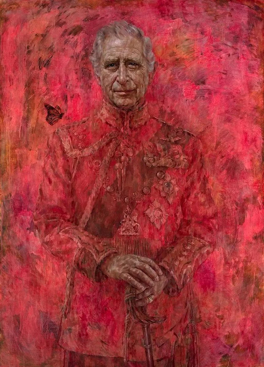 This grotesque painting was unveiled over a year ago at a cost of £8million to taxpayers.
The Monarchy was taking the piss.