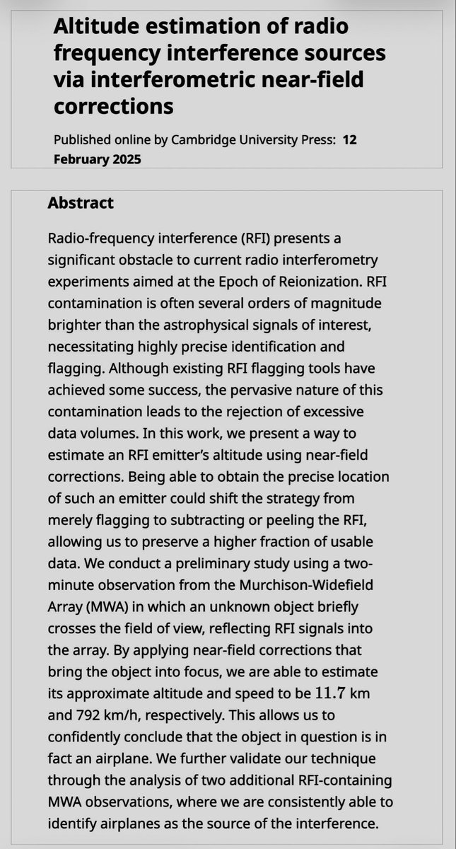 MagnetReconnect's tweet photo. Altitude estimation of radio #frequency interference sources via #interferometric near-field corrections

https://t.co/NpacHpHpuo 

#BrownUniversity astronomers create new technique to eliminate signals disrupting sensitive #radio #telescopes

https://t.co/ZKxVYBy1Ht https://t.co/KDyyhyE3oQ