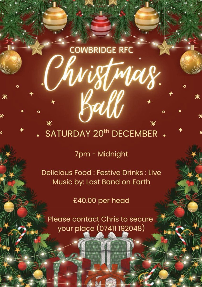 CowbridgeRFC's tweet photo. Places still available at the Ball if anyone wants to put a table together. No minimum numbers on tables we can accommodate small or large tables. https://t.co/p32DVOlVv5