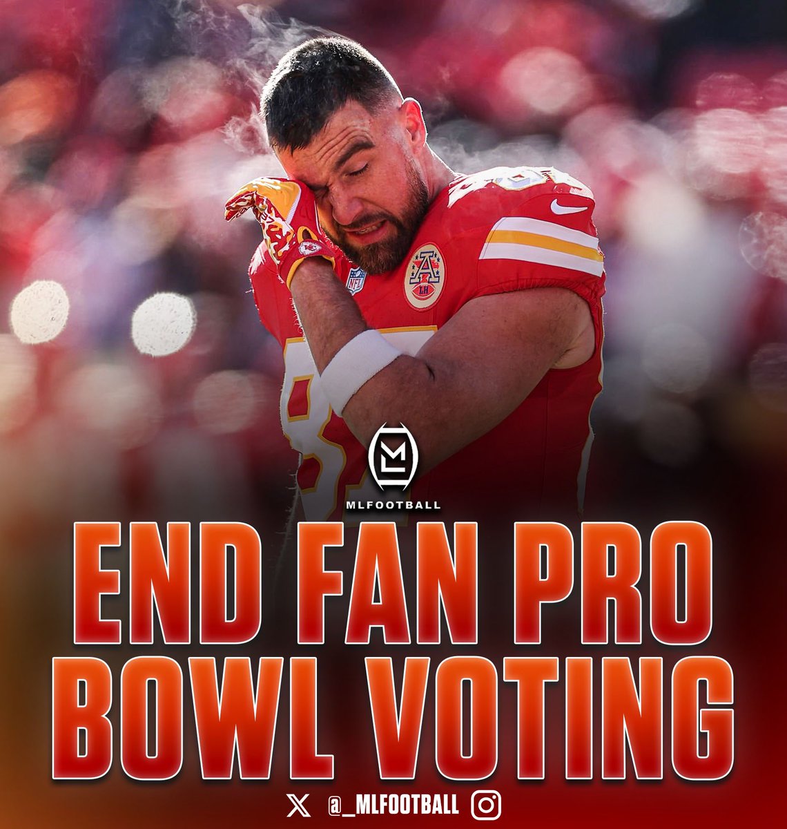 MLFootball's tweet photo. 🚨🚨THIS IS INSANE🚨🚨

Kansas City #Chiefs tight end Travis Kelce has the 3RD MOST Pro Bowl votes of any player in the league.

😳😳😳

Kelce is having the worst year of his career. There are many players who deserve to be in the Pro Bowl over him.

Fan voting is not the way. https://t.co/zu78dPNLym