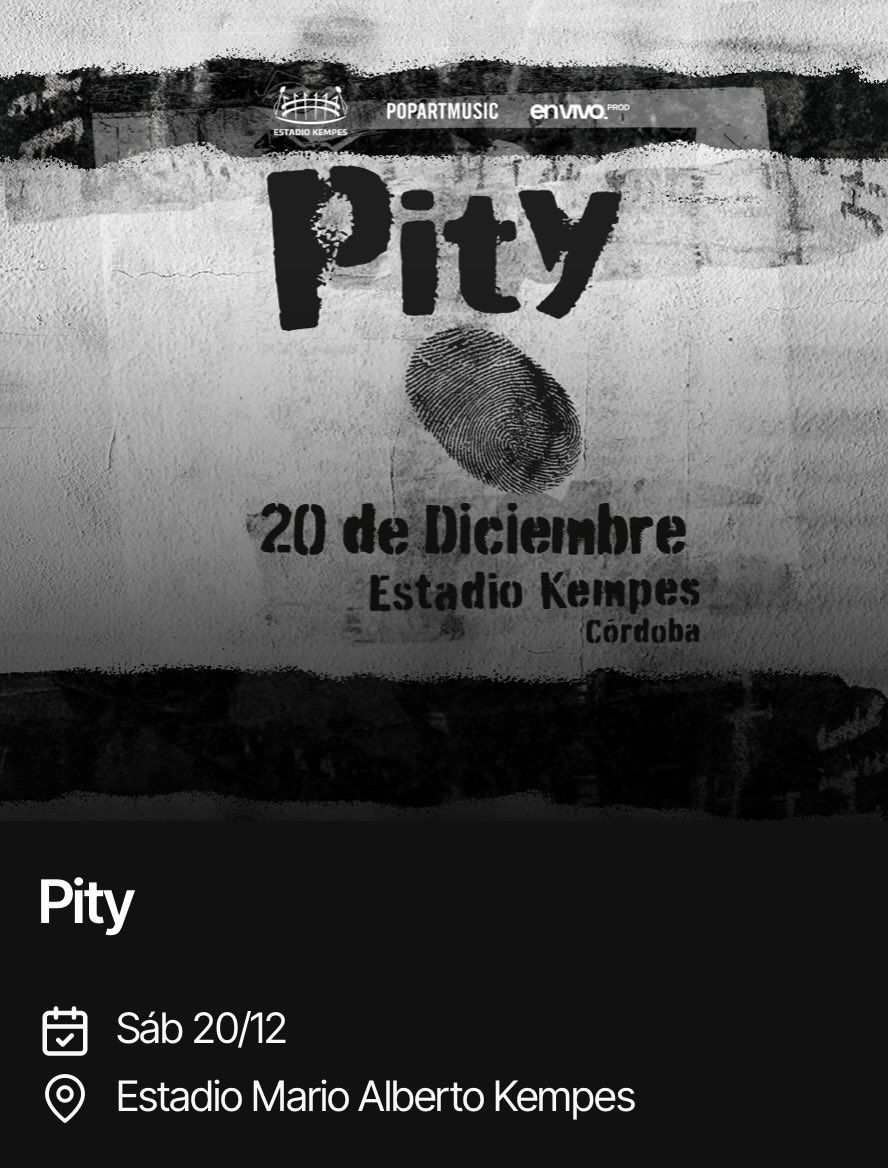 lightupmyworld's tweet photo. VENDO ENTRADA PARA EL PITY ÁLVAREZ EN CAMPO!!!!! 20 de DICIEMBRE ya que no voy a poder asistir #pityalvarez #viejaslocasrockandroll #viejaslocas 
#viejaslocashastaquememuera
#pityalvarezintoxicados #intoxicados
#ojointoxicado #rock #kempes #cordoba https://t.co/SAi3BXoUjb