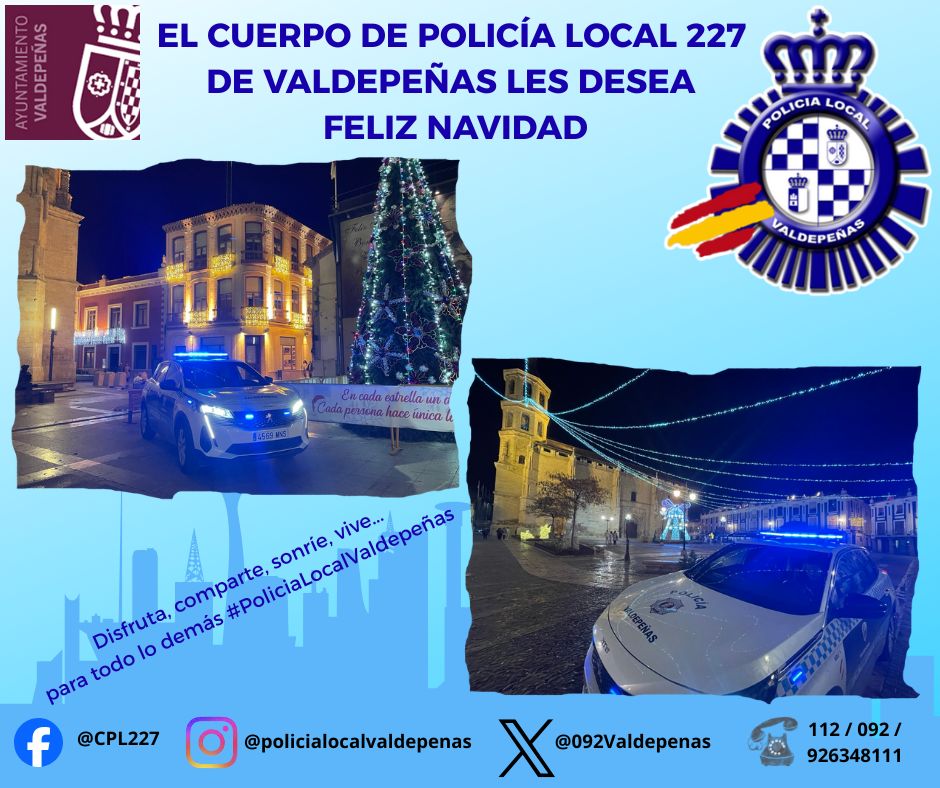 092Valdepenas's tweet photo. Disfruta, comparte, sonríe, vive,... Y para todo lo demás, #PoliciaLocalValdepeñas.
#EstaryServir
#ValdepeñasSegura
#ValdepeñasInformada
#CPL227 #TuPolicia #112 #092 #926348111
#SeguridadVial
#SeguridadCiudadana https://t.co/9QtKjRIwED