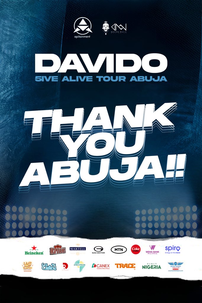 Last night was special!
Thank you, Abuja, for the love and the energy. ❤️

Until next time.

#5iveAliveTour #DavidoLiveInAbuja #Apitainment