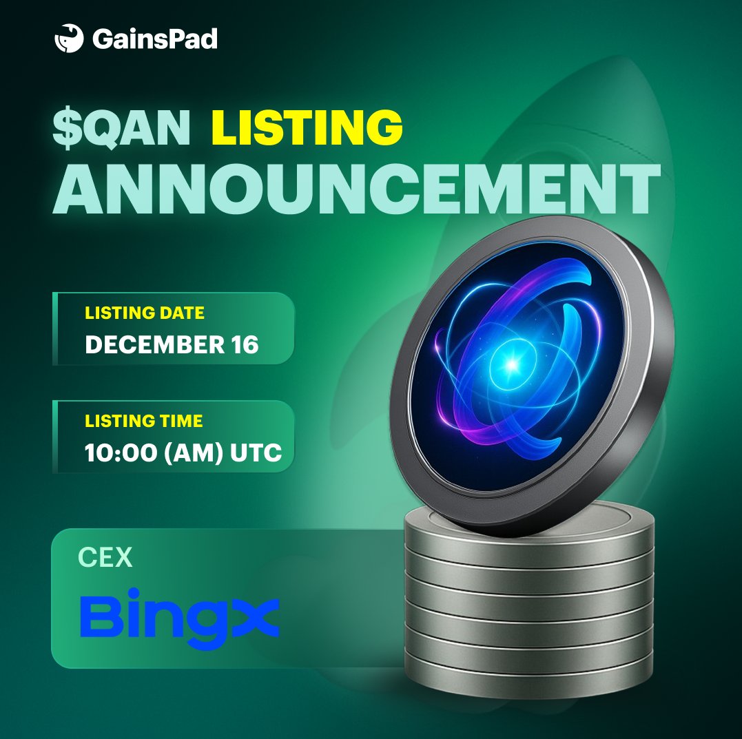 GainsAssociates's tweet photo. LISTING ALERT 🚨

GAINS-backed @QanChain $QAN launches tomorrow! 🔥

💎 Pair: TBD
📈 Exchanges: BingX
⏰ Date & Time: December 16, 10 (AM) UTC

📜 Contract Address (BNB Chain)
COMING SOON