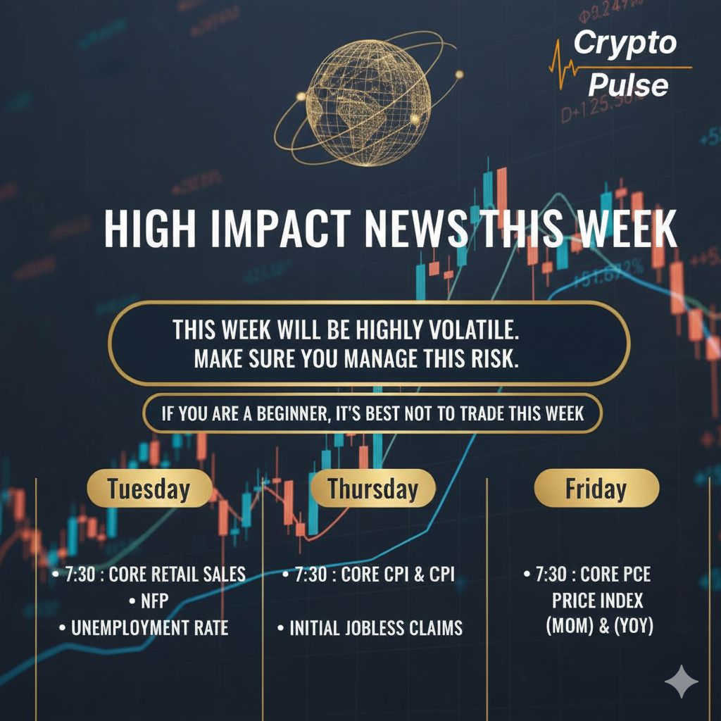 CryptoPulse_CRU's tweet photo. Big news week ahead 📅

High impact events bring volatility, but the real edge comes from knowing how to position around the news, not trading blindly during it. Smart traders plan before, wait during, and execute after the dust settles.

We break down upcoming news, expectations, and scenarios step by step in our Discord, plus free weekly live sessions focused on real trading development. Stay prepared, not reactive. 
$btc $crypto $xrp $eth $sol $zec $doge