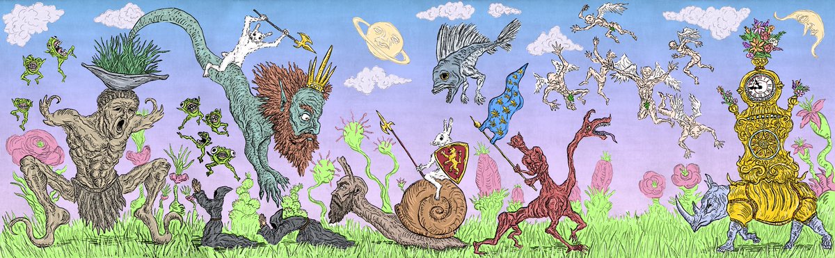 z3eko's tweet photo. long piece with various strange creatures https://t.co/pCCy3AHW3l