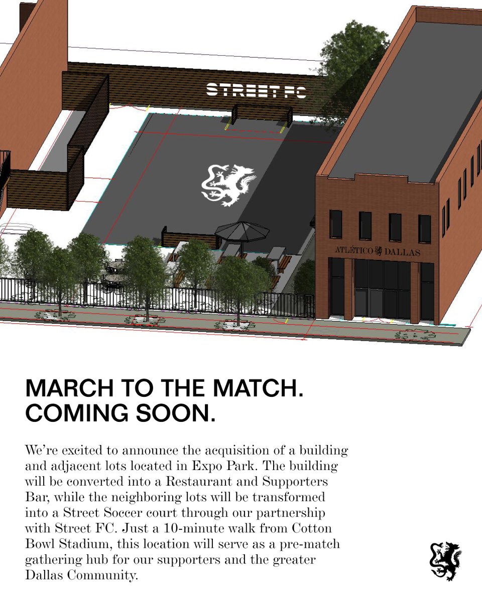 atleticodallas's tweet photo. Every club needs a place to call home.
A place to gather.
A place where the anticipation for the game builds.
A meeting house. An HQ.

For Atlético, this is it.

We are excited to bring a new home to Expo Park, just a ten minute walk from the Cotton Bowl. This will be where matchdays begin, where supporters come together, and where moments turn into memories that last far beyond the final whistle.

We will build something special here.
And we will make countless memories together.

Learn more: https://t.co/ivXg3GqiOs

#AtléticoDallas #SomosDallas