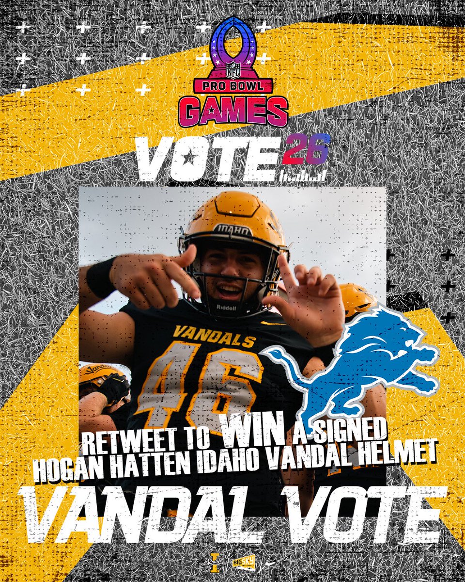 VandalFootball's tweet image. Repost to send Hogan Hatten of the @Lions to the Pro Bowl, and for a chance to win a signed helmet or ball✌️ 

#ProBowlVote + Hogan Hatten