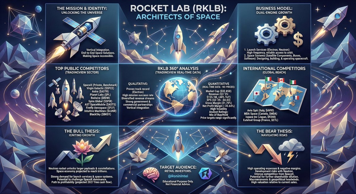RoninIntel's tweet image. Space: The final frontier... for your portfolio? 🌌

Everyone talks about the billionaire space race, but Rocket Lab $RKLB is quietly building the actual backbone of the orbital economy. 

Think of them as the "Uber" for getting to space and the "IKEA" for building the satellites…
