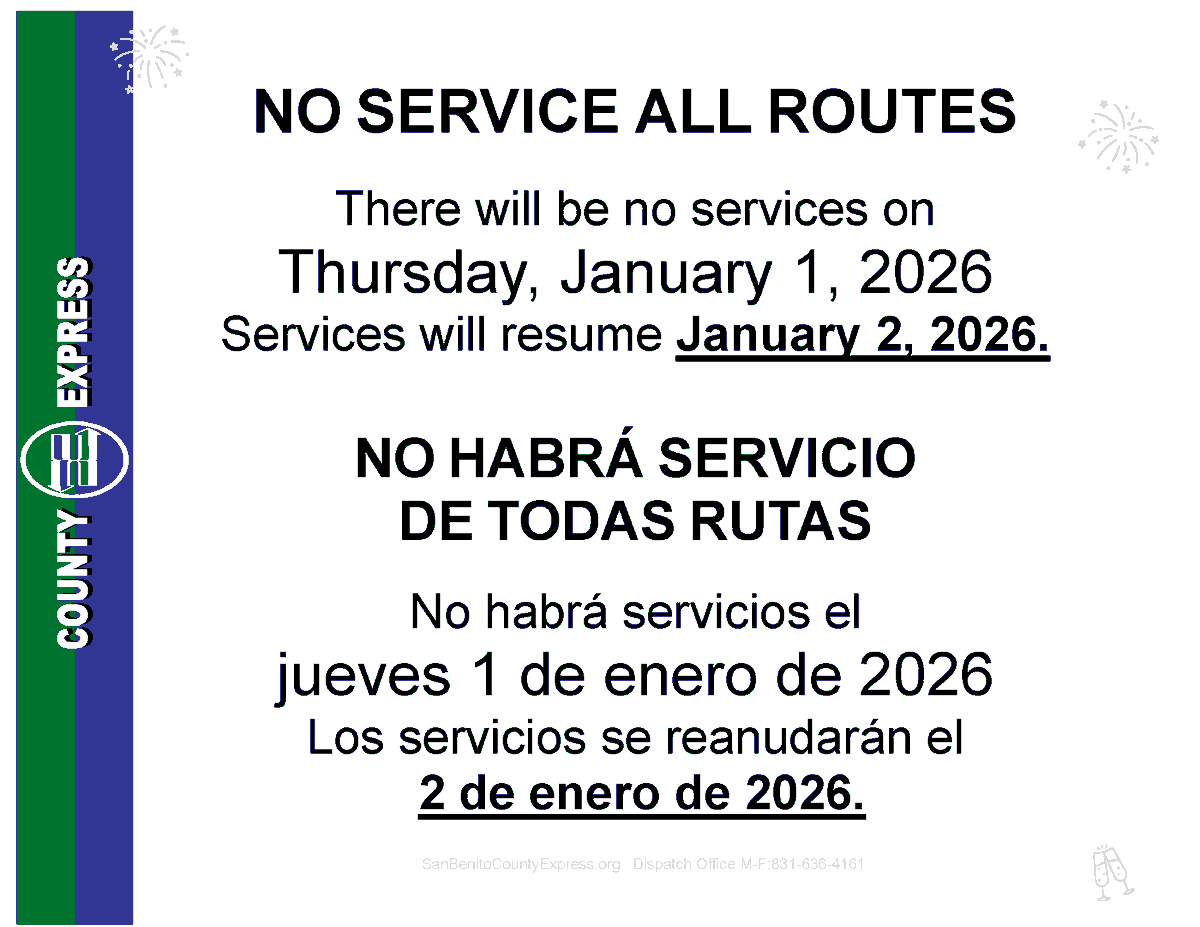 NO SERVICE ALL ROUTES 01/01/2026. More Details at app.simplifytransit.com/alerts/sanbeni…