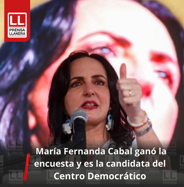 Prensa Llanera supo extraoficialmente que María Fernanda Cabal ganó el proceso de selección interno del partido Centro Democrático, y es la candidata presidencial para el 2026.