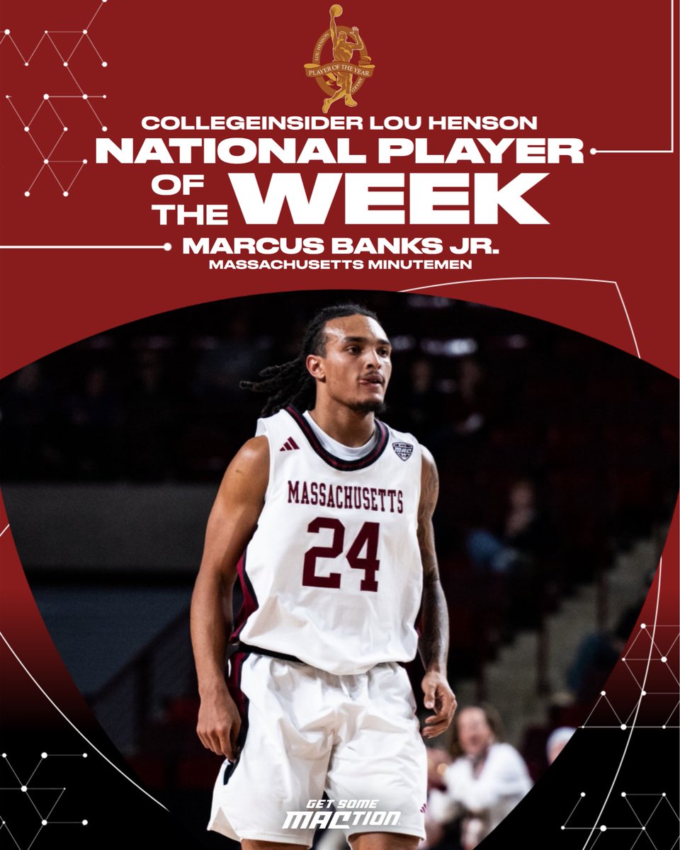 Straight to the Banks💰

Congratulations to UMass guard <a href="/JustMxrcus_/">Marcus Banks</a> on earning Lou Henson National Player of the Week honors! 🚩

<a href="/UMassMBB/">UMass Men's Basketball</a> | #MACtion