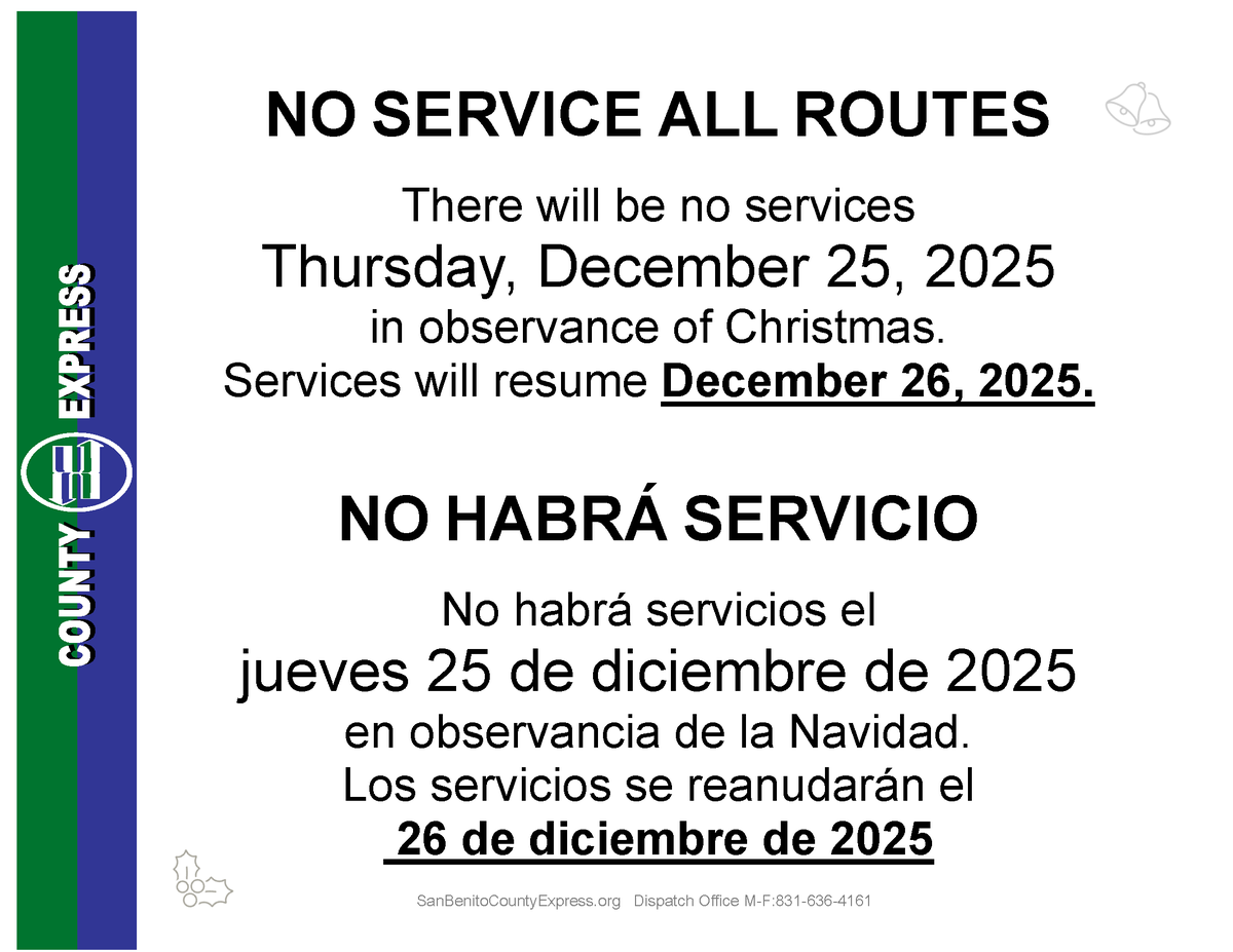 NO SERVICE ALL ROUTES 12/25/25. More Details at app.simplifytransit.com/alerts/sanbeni…