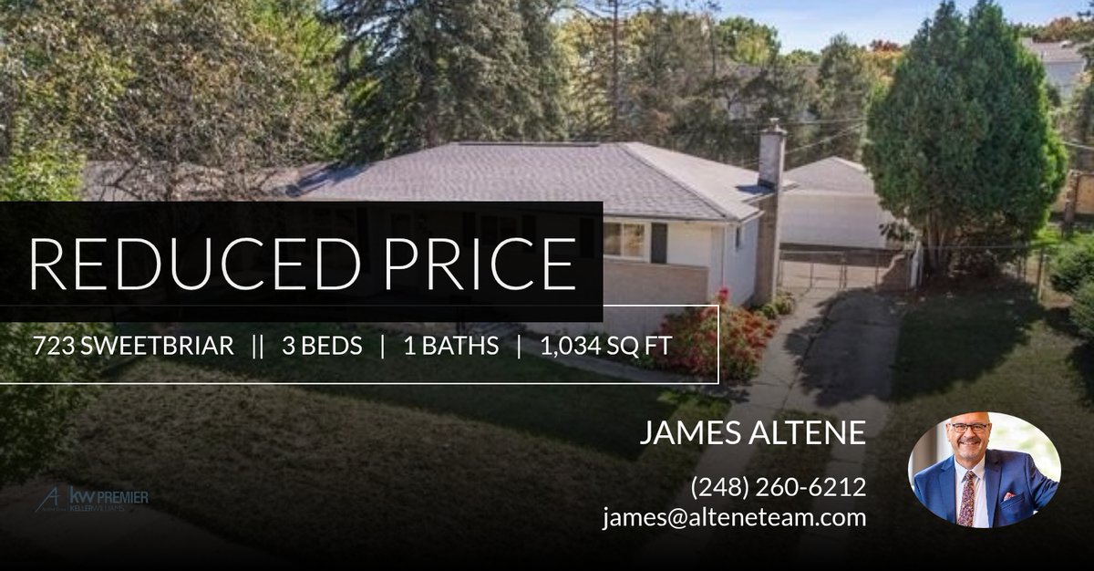 JamesAltene's tweet photo. 📍 Reduced Price 📍 This recently reduced home at 723 Sweetbriar in Milford won't last long, so, don't wait to set up a showing! Reach out here or at (248) 260-6212 for more information! https://t.co/5YfvPjfx1m https://t.co/TldqM0rZzG