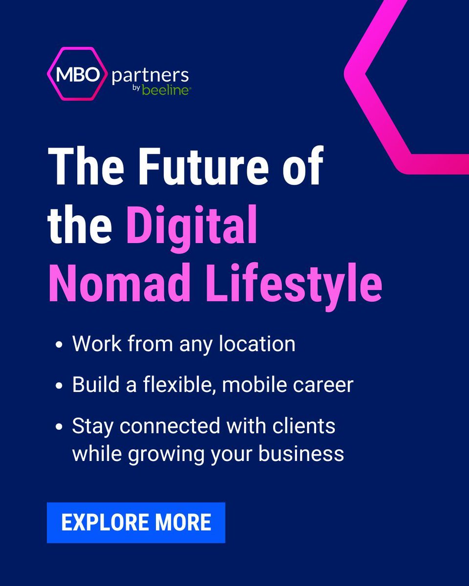 Digital nomads are redefining the world of work. 

Learn more about this growing trend: mbopartners.com/blog/how-manag…
#IndependentProfessionals #DigitalNomads #MBO