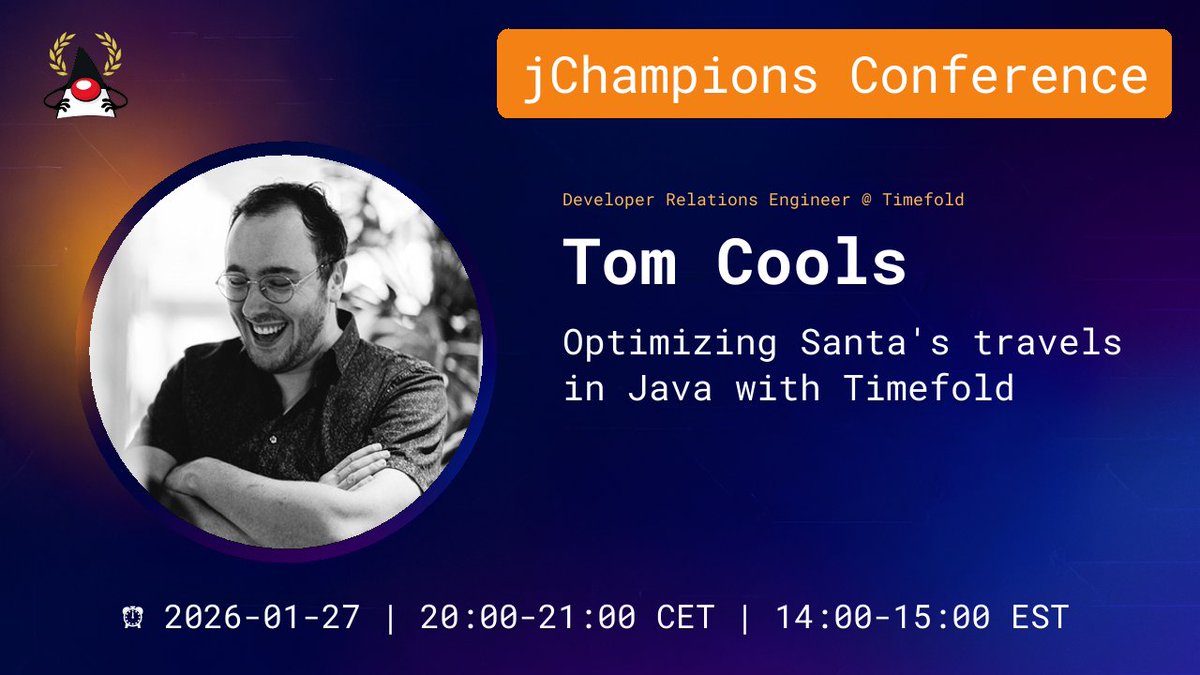 omniprof's tweet image. The online and free JChampions Conference is coming up on Jan 22, 23, 26, and 27. There will be 28 sessions for ALL Java developers presented by Java Champions.
jchampionsconf.com
YouTube: youtube.com/@JChampionsCon…
Tickets from Eventbrite:  eventbrite.com/e/jchampions-c…