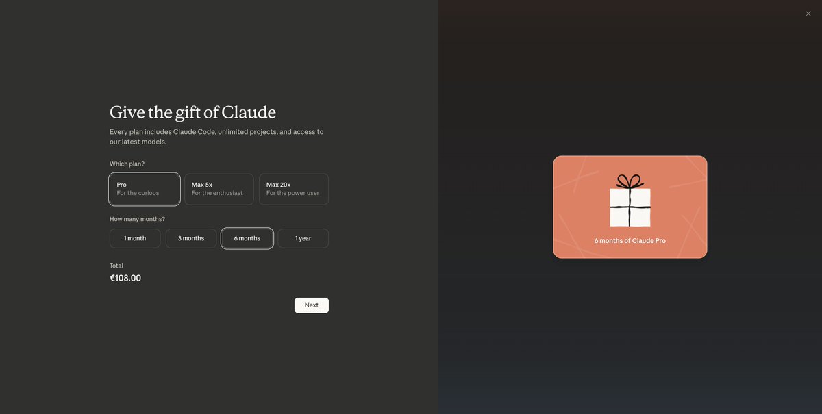Claude gift card UI