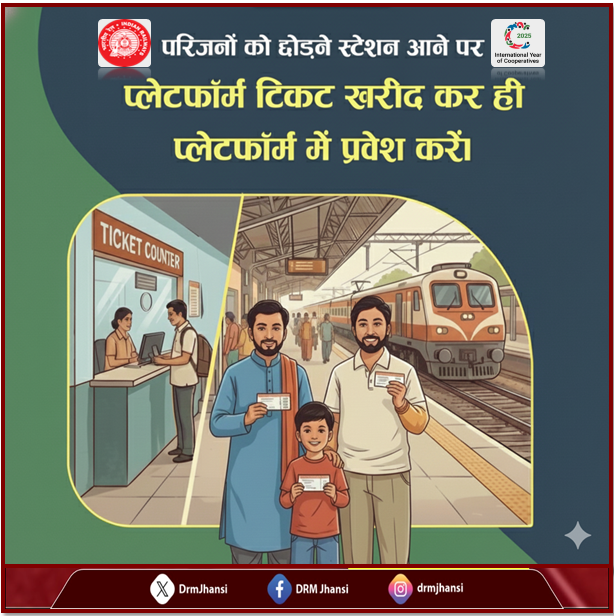DrmJhansi's tweet photo. परिजनों को छोड़ने स्टेशन आ रहे हैं? 🚉
प्लेटफॉर्म में प्रवेश से पहले प्लेटफॉर्म टिकट अवश्य खरीदें—सुरक्षा और अनुशासन के लिए आवश्यक।
#PlatformTicket #RailwaySafety #PassengerAwareness #IndianRailways #NCRailway #DRMJhansi #SafeRail #RailwayRules https://t.co/SqqlI8Im85