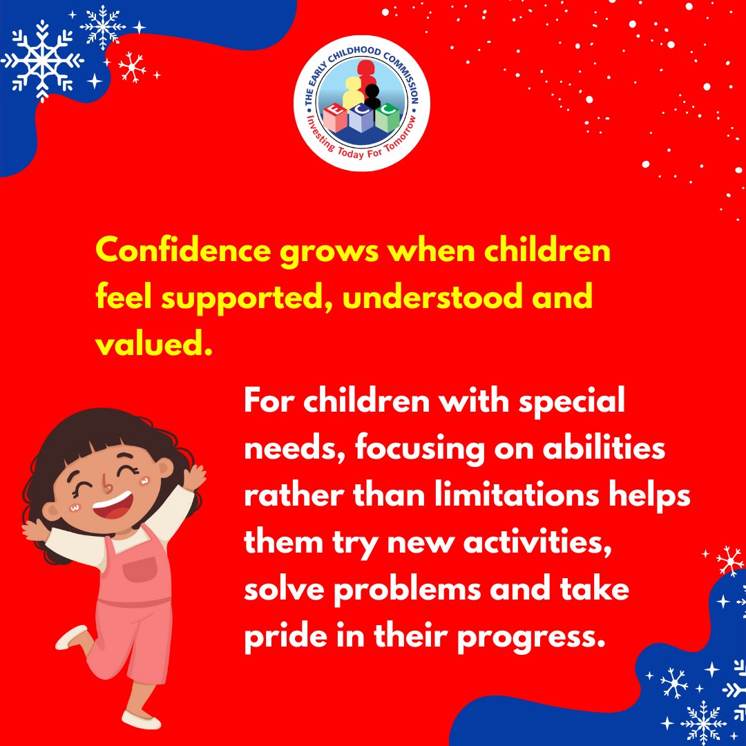 ECCJA's tweet image. 💛 Focus on Abilities, Not Limitations! ✨
Support, celebrate and encourage children to build confidence and believe in themselves. 🌱👶
#12StandardsMatter #EarlyYearsMatter #HighlightStrengths