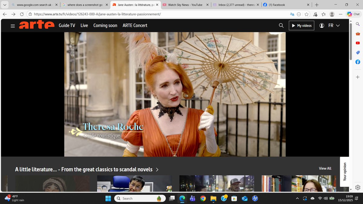 I feel deeply honoured to be featured in a documentary by Arte TV, on Jane Austen, to be broadcast nationally in both France and Germany on Christmas Day at 10.55 pm.  Gosh, started 2025 on the wall of the National Gallery and ending it on TV in 2 countries.