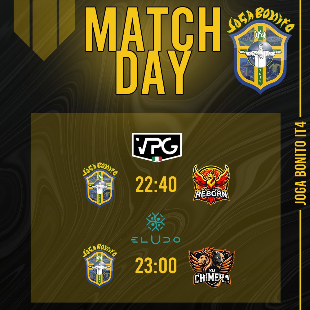 🏟️| MATCHDAY

🏆| <a href="/VPGItaly/">Virtual Pro Gaming Italy 🇮🇹</a>
🆚| <a href="/reBorn_proclub/">Reborn Sportec</a> 22:40

-

🏆| <a href="/eLUDO_official/">eLUDO</a>
🆚| <a href="/KMChimera/">KM CHIMERA ®⚫️🟠</a> 23:00

#TifoJogaEMeNeVanto