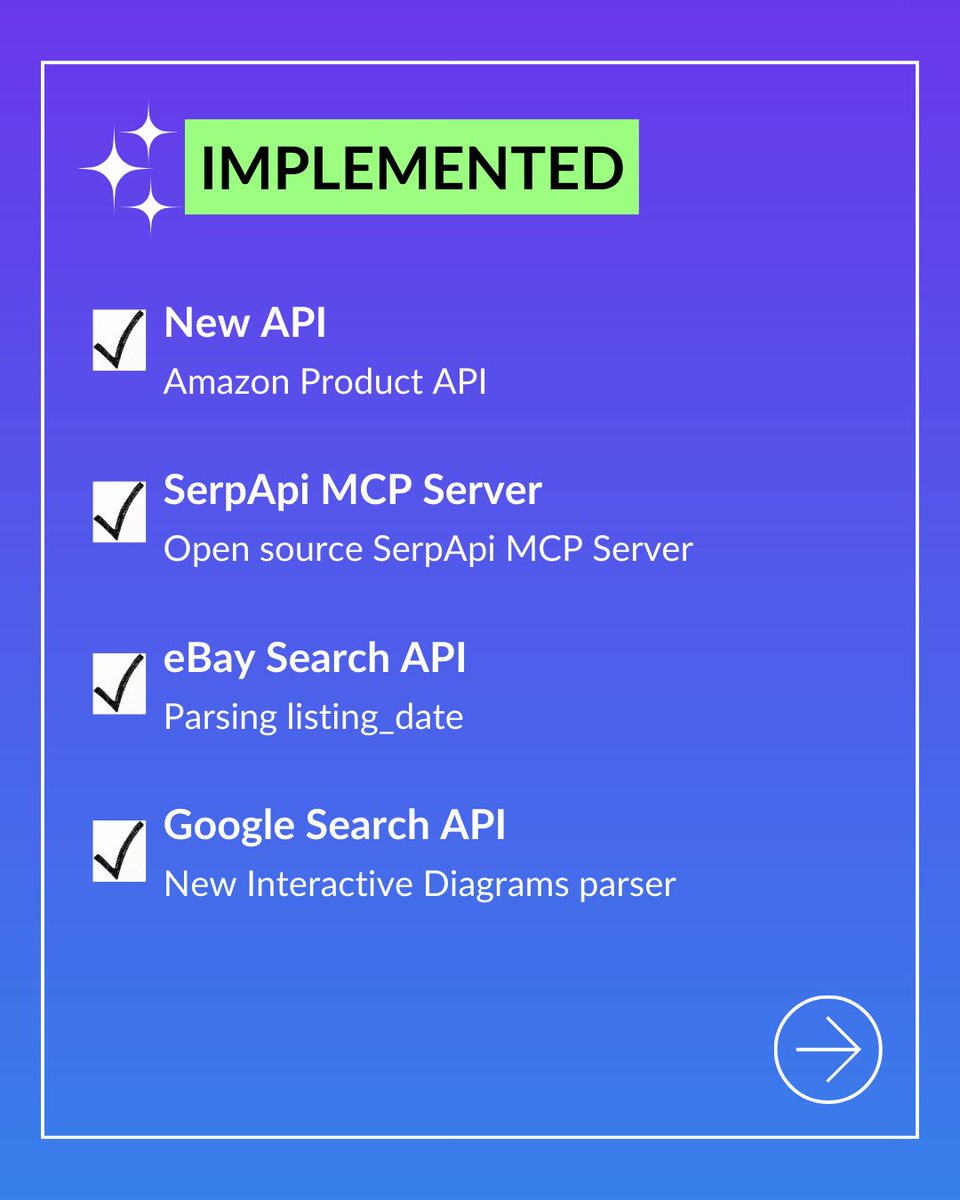 serpapi's tweet image. 🚀 Weekly Updates (Dec 8 - 14)

We launched the new Amazon Product API, as well as an open source SerpApi MCP Server! As well as improvements and updates across our APIs.

For more details, review our weekly changelog blog post:
serpapi.com/blog/serpapi-w…

Check out the full list of…