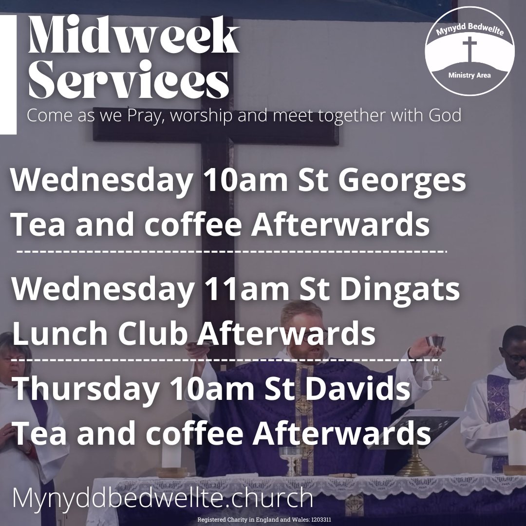 Join us for our Midweek Services filled with prayer and fellowship. Enjoy refreshments and community gatherings afterwards in the Mynydd Bedwellte Ministry Area!