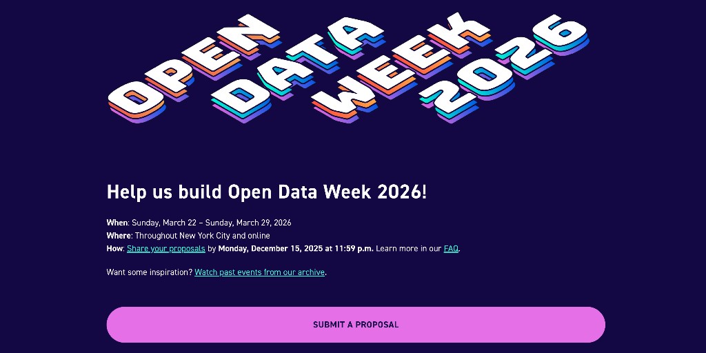 NYCOfficeofTech's tweet image. ⌛️ Today is the last day to submit event ideas for the 10th annual NYC #OpenDataWeek!

Don't miss out on your chance to put your stamp on the city's premier #NYCOpenData showcase!

📝 Apply now: opendataweek.nyc