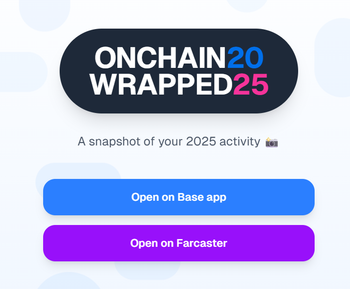 Un snapshot de votre activité sur <a href="/base/">Base</a> (en 2025) 📸

Vous pouvez checker votre Onchain Wrapped 2025

Ici : onchainwrapped2025.com 

Alimenté par <a href="/TalentProtocol/">Talent Protocol</a>